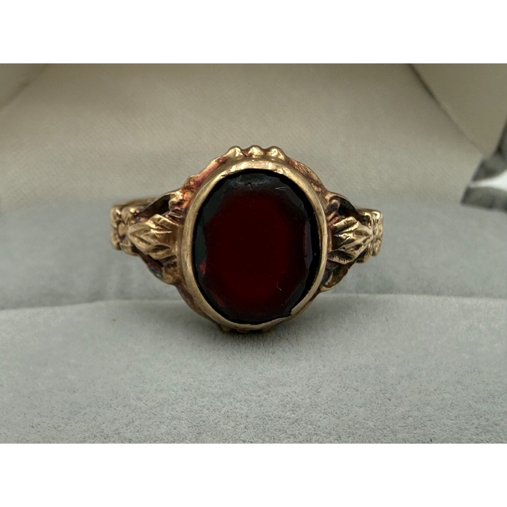 Romany Vintage 10K Yellow Gold Red Garnet Style Stone Floral Ring Size 6.25 3g